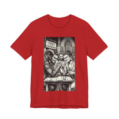 Crossroads T-Shirt — Religious Humor Satirical Arm Wrestling Graphic Tee