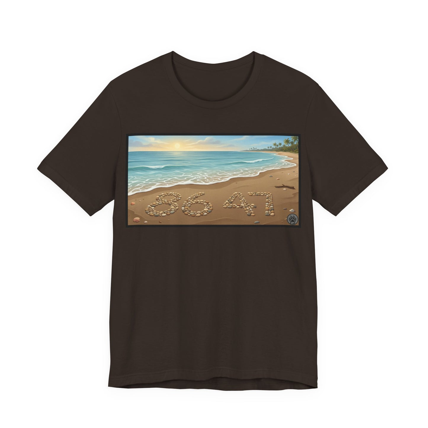 A Nice Day At The Beach - Horizontal V2 - Beach Sunset T-Shirt with '86 47' Sand Art – Coastal Vacation Tee