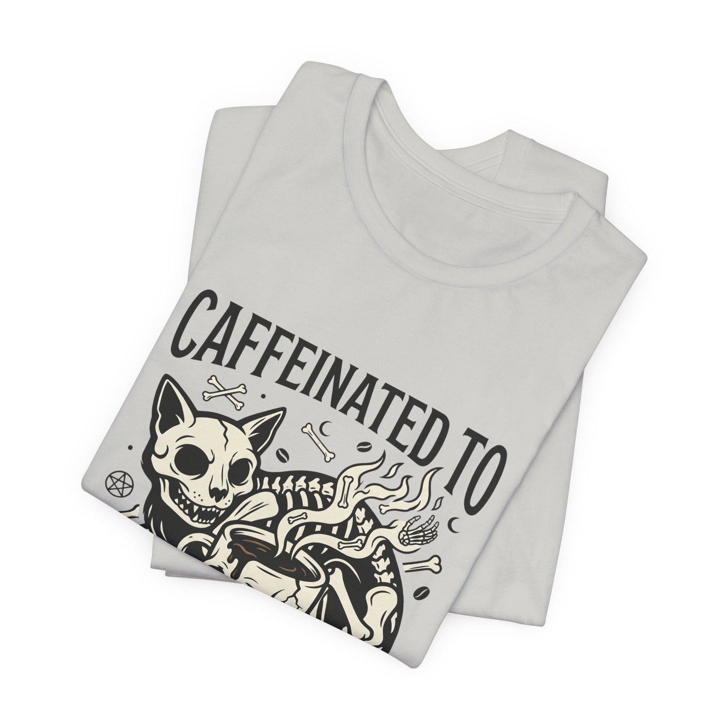 VOID - Caffeinated to the Grave Tee — Gothic Skull & Cat Coffee Shirt