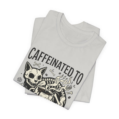 VOID - Caffeinated to the Grave Tee — Gothic Skull & Cat Coffee Shirt