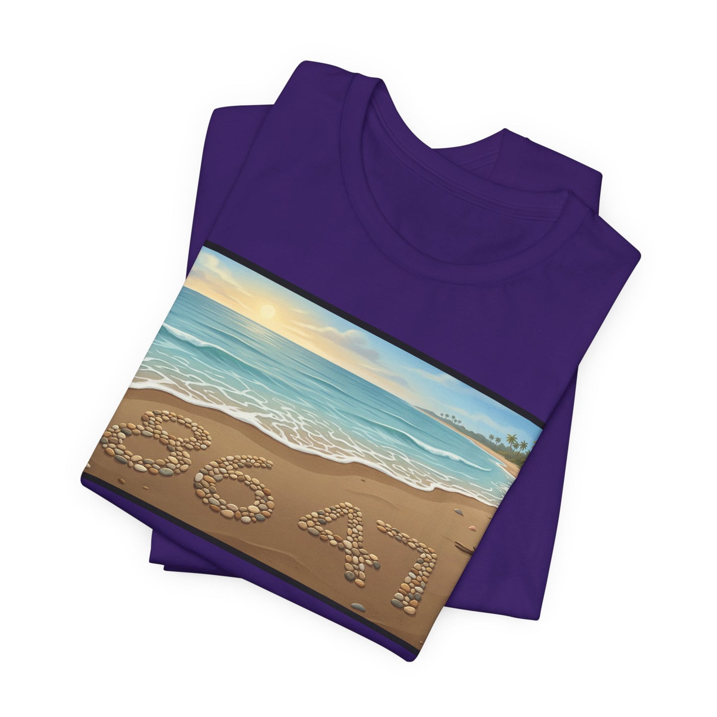 A Nice Day At The Beach - Horizontal V2 - Beach Sunset T-Shirt with '86 47' Sand Art – Coastal Vacation Tee