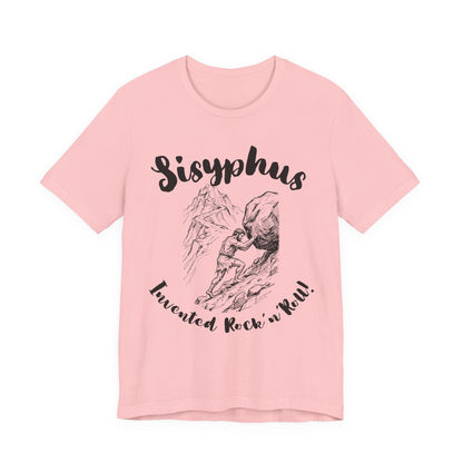 Greek Mythology Humor - Sisyphus T‑Shirt — 'Invented Rock 'n' Roll' Vintage Mythology Tee - Elvis Who?