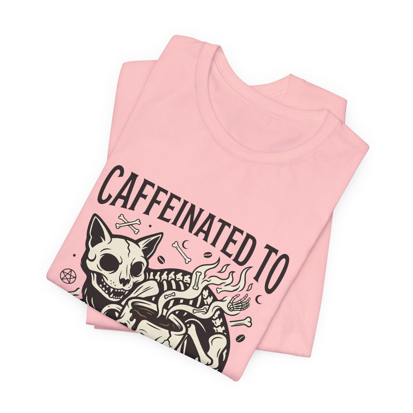 VOID - Caffeinated to the Grave Tee — Gothic Skull & Cat Coffee Shirt