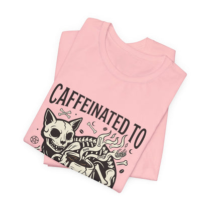 VOID - Caffeinated to the Grave Tee — Gothic Skull & Cat Coffee Shirt
