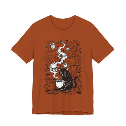 VOID - Mystic Black Cat Tee — Witchy Cat with Coffee Graphic T-Shirt