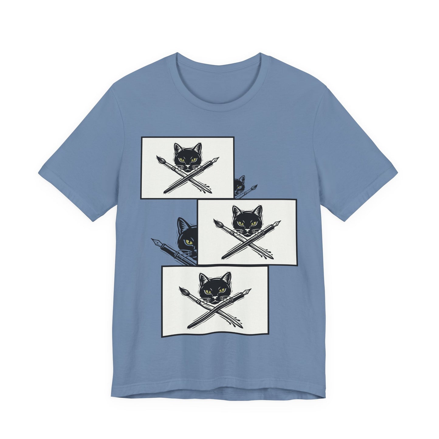 CreativeCat - Stack of 3 - Cat & Paintbrush and Pen Graphic Tee — Artist Cat Illustration T-Shirt