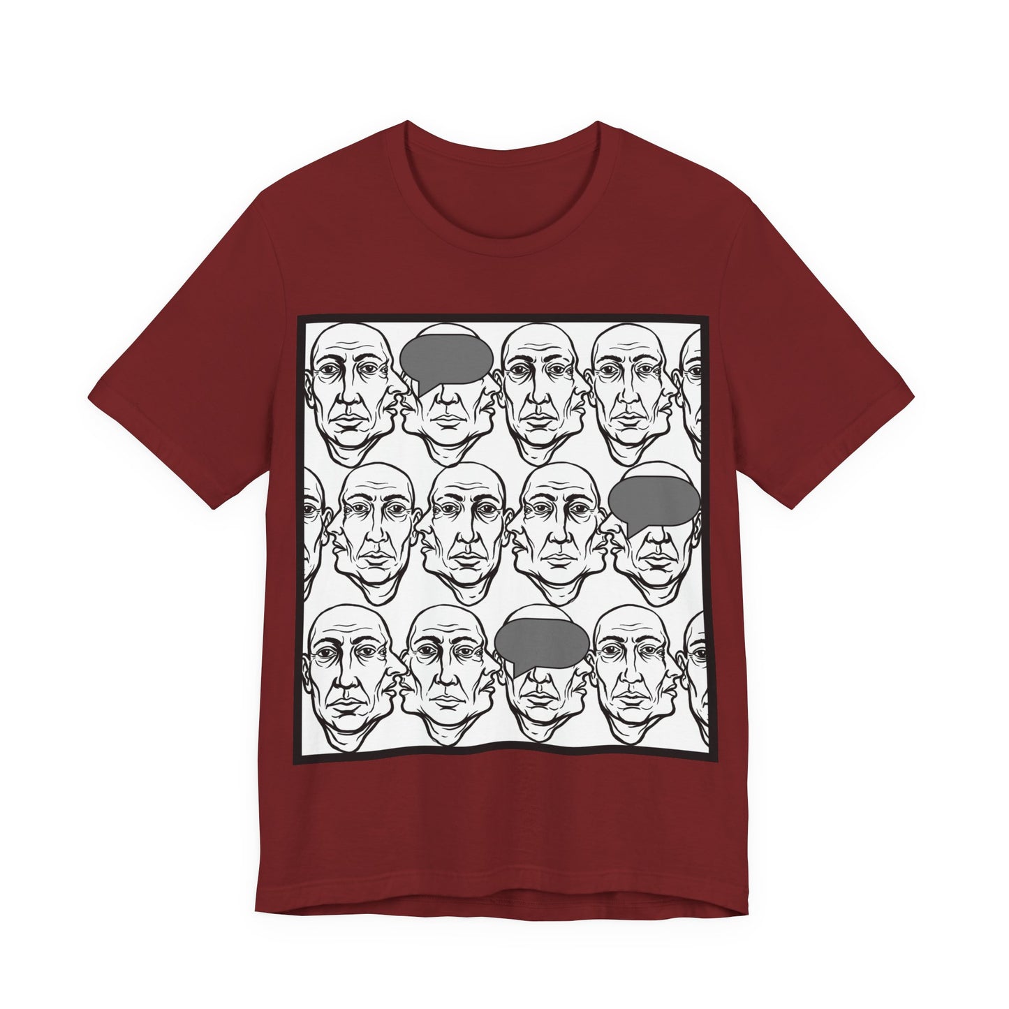 HotGossip - BlindedByGossip - Abstract Faces Pattern T-Shirt — Monochrome Repeating Portrait Graphic Tee