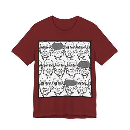 HotGossip - BlindedByGossip - Abstract Faces Pattern T-Shirt — Monochrome Repeating Portrait Graphic Tee