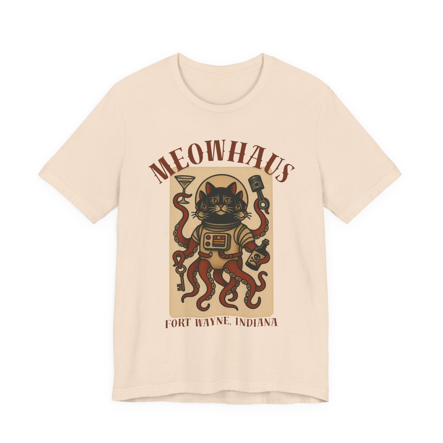 AlienCat Astronaut - Classic Tattoo Design Meowhaus Cat Octopus Tee — Fort Wayne, Indiana Retro Graphic T-Shirt