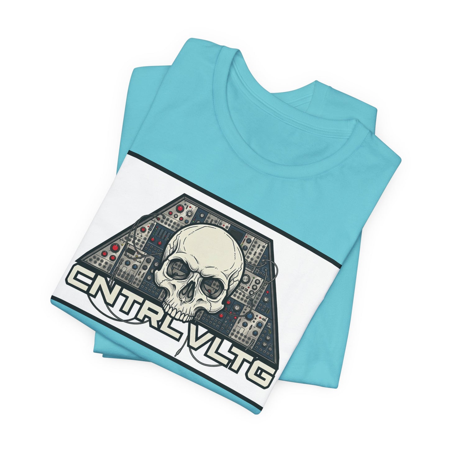 CV Control Voltage = TriBase White - Modular Synth Skull Analog Circuit Tee — “CNTRL VLTG” Retro Tech Graphic T-Shirt