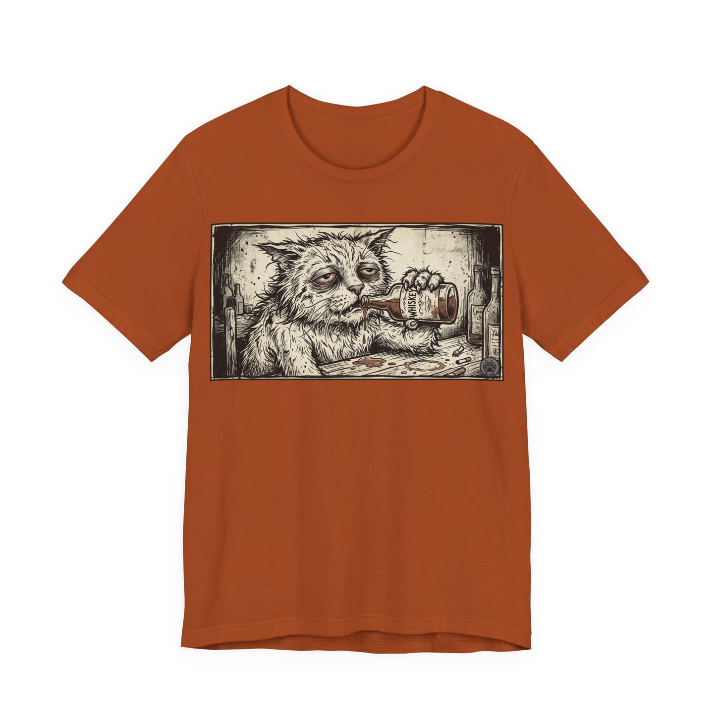 Scraps "Bad Day" - Cat Drinking Whiskey Graphic Tee — Vintage Drunk Depressed Cat T-Shirt