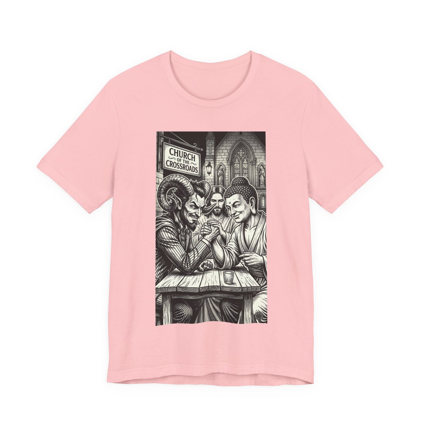 Crossroads T-Shirt — Religious Humor Satirical Arm Wrestling Graphic Tee