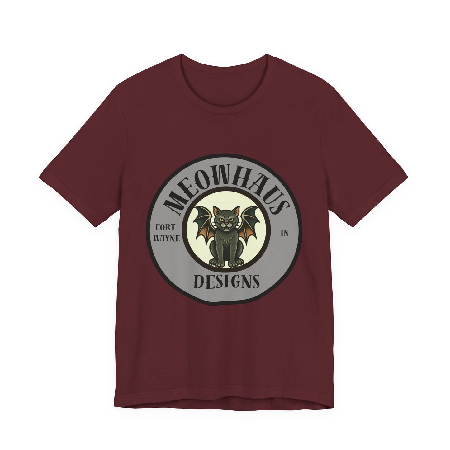 MHD Emblem - Grey Circle - Vintage Tattoo Meowhaus Designs Bat Cat Logo Tee