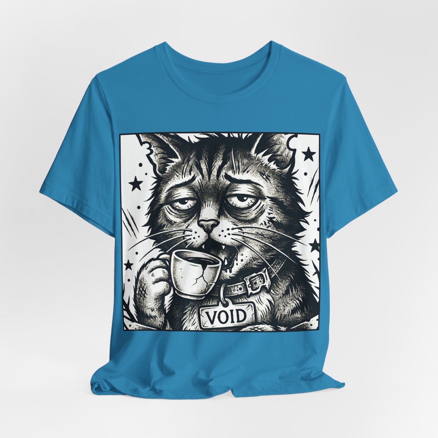 VOID - The Original Void Cat Tee — Tired Moody Cat Drinking Coffee Graphic T-Shirt