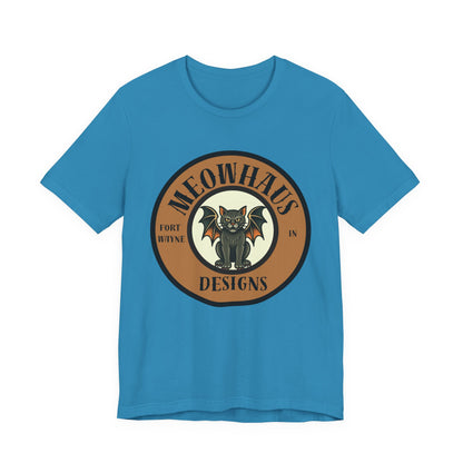 Meowhaus Designs Cat Circle Logo T-Shirt - Vintage Tattoo Cat-Bat Design