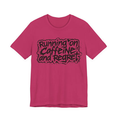 VOID - Running on Caffeine and Regret T-Shirt Version 2 (Horizontal) - Coffee Cat Dark Humor Tee