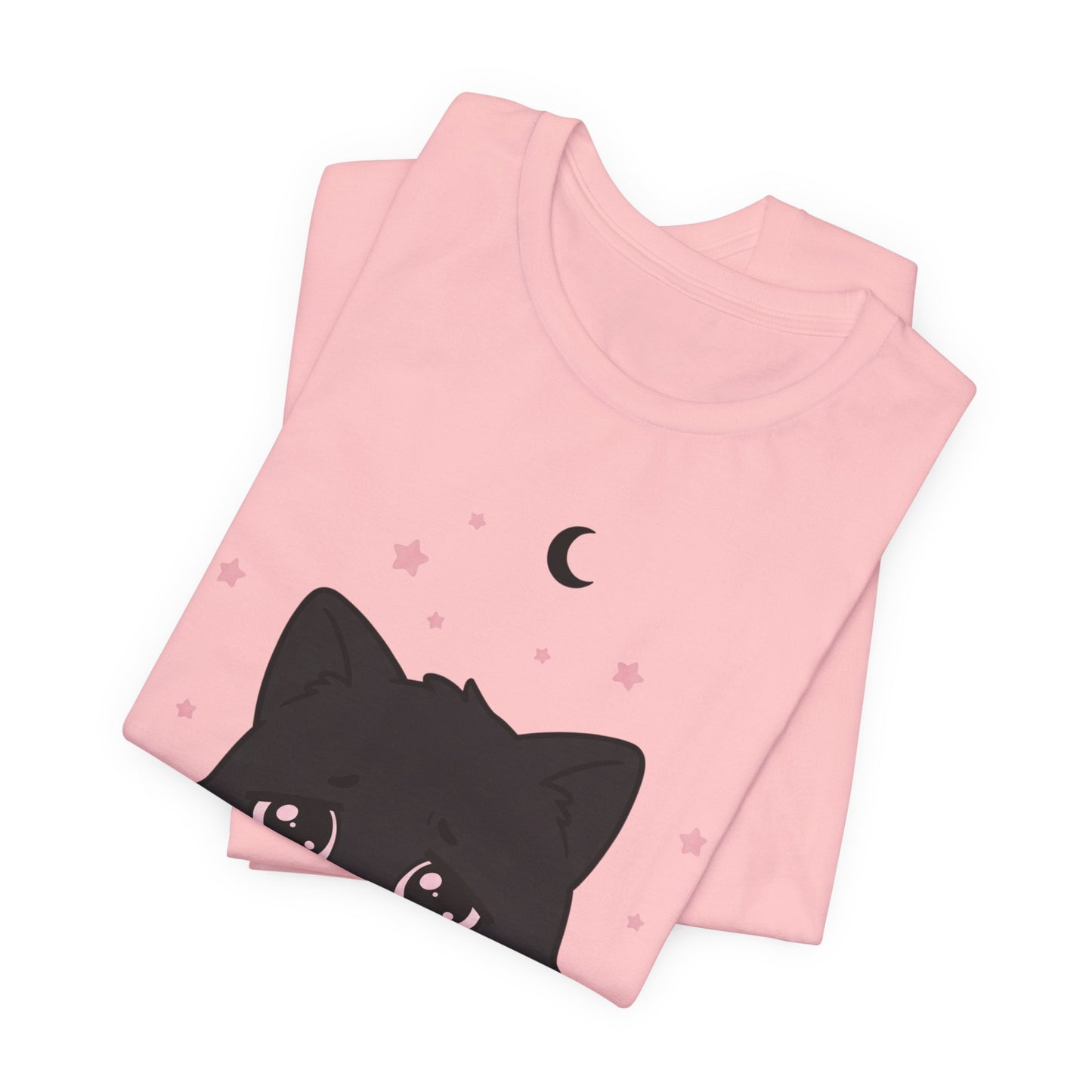 VOID - Cute Sad Black Cat Holding Hot Coffee T‑Shirt — Cozy Pink Sweater Kitty Tee