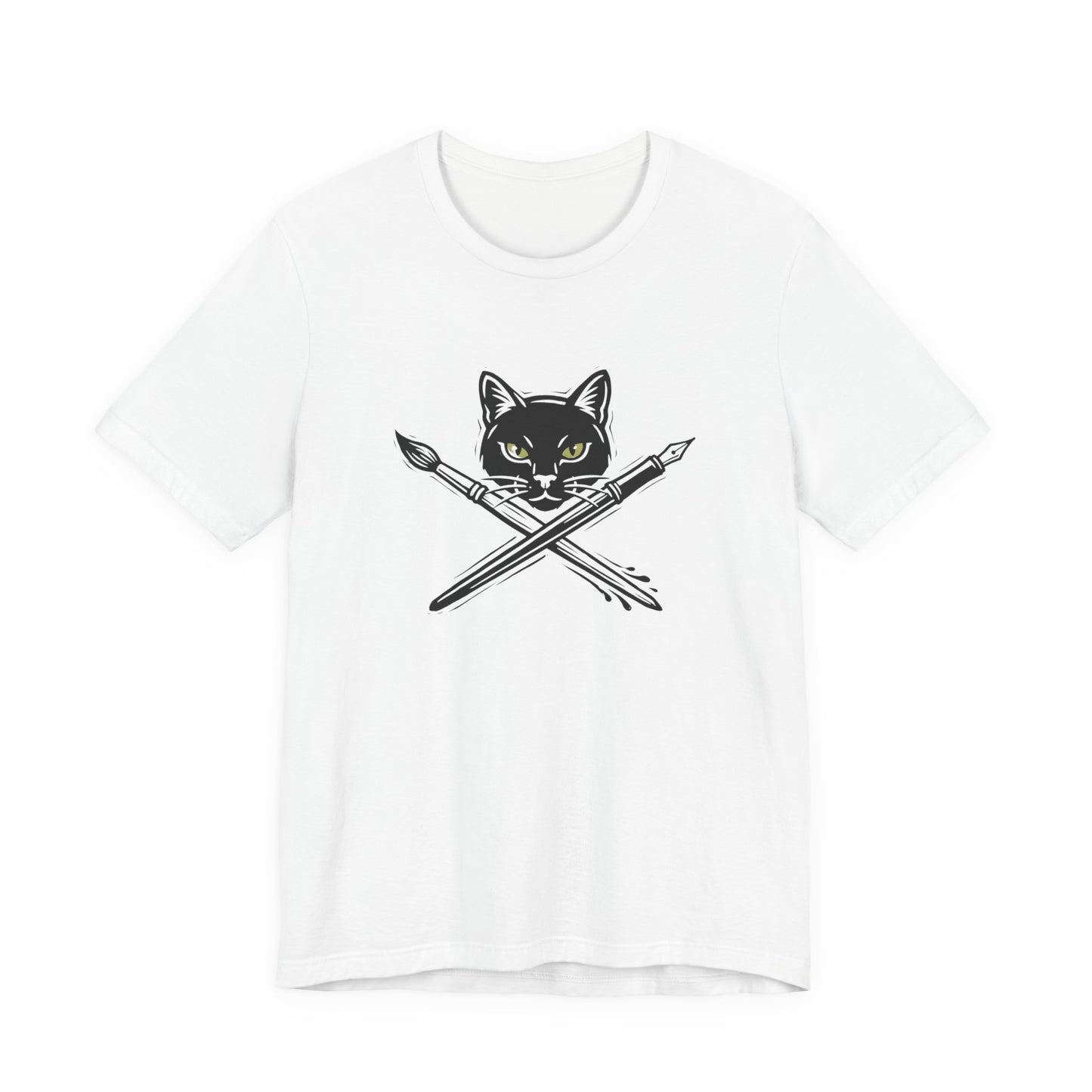 Creative Cat Version 2 - Artist Cat T-Shirt — Black Cat with Crossed Paintbrushes Graphic Tee