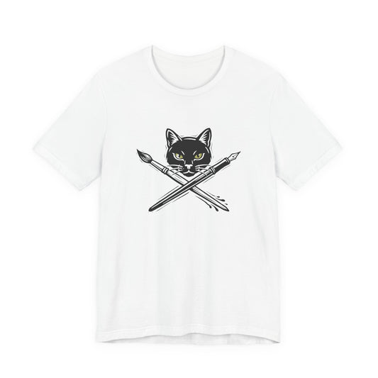 Creative Cat Version 2 - Artist Cat T-Shirt — Black Cat with Crossed Paintbrushes Graphic Tee