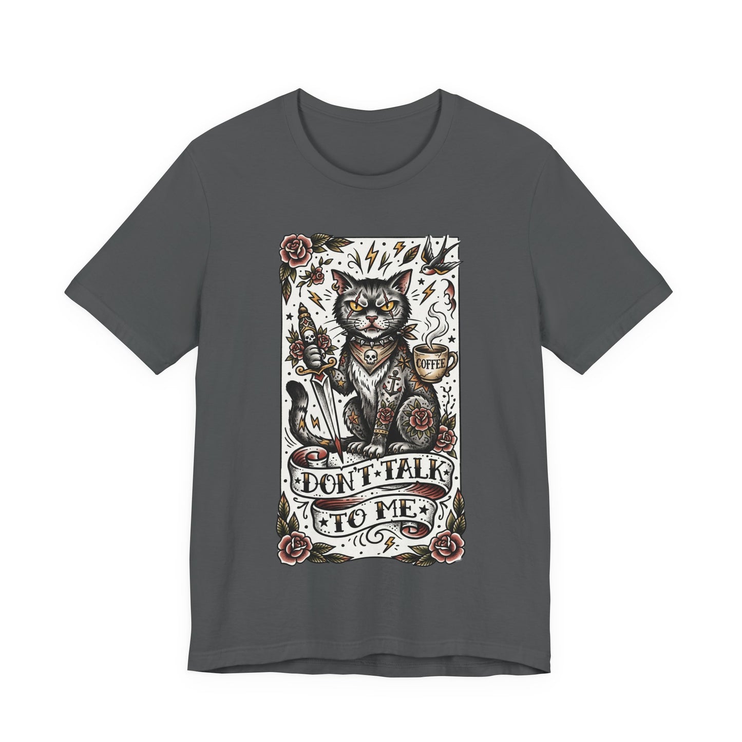 VOID - Don’t Talk to Me (Vertical) Cat T-Shirt — Gothic Tattoo Style Cat Graphic Tee