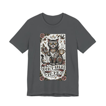 VOID - Don’t Talk to Me (Vertical) Cat T-Shirt — Gothic Tattoo Style Cat Graphic Tee