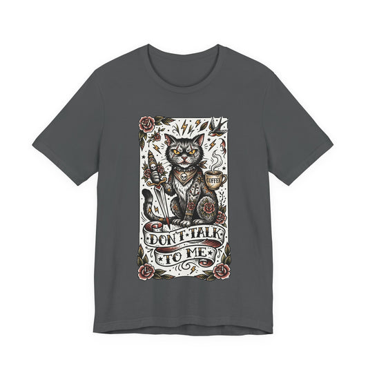 VOID - Don’t Talk to Me (Vertical) Cat T-Shirt — Gothic Tattoo Style Cat Graphic Tee