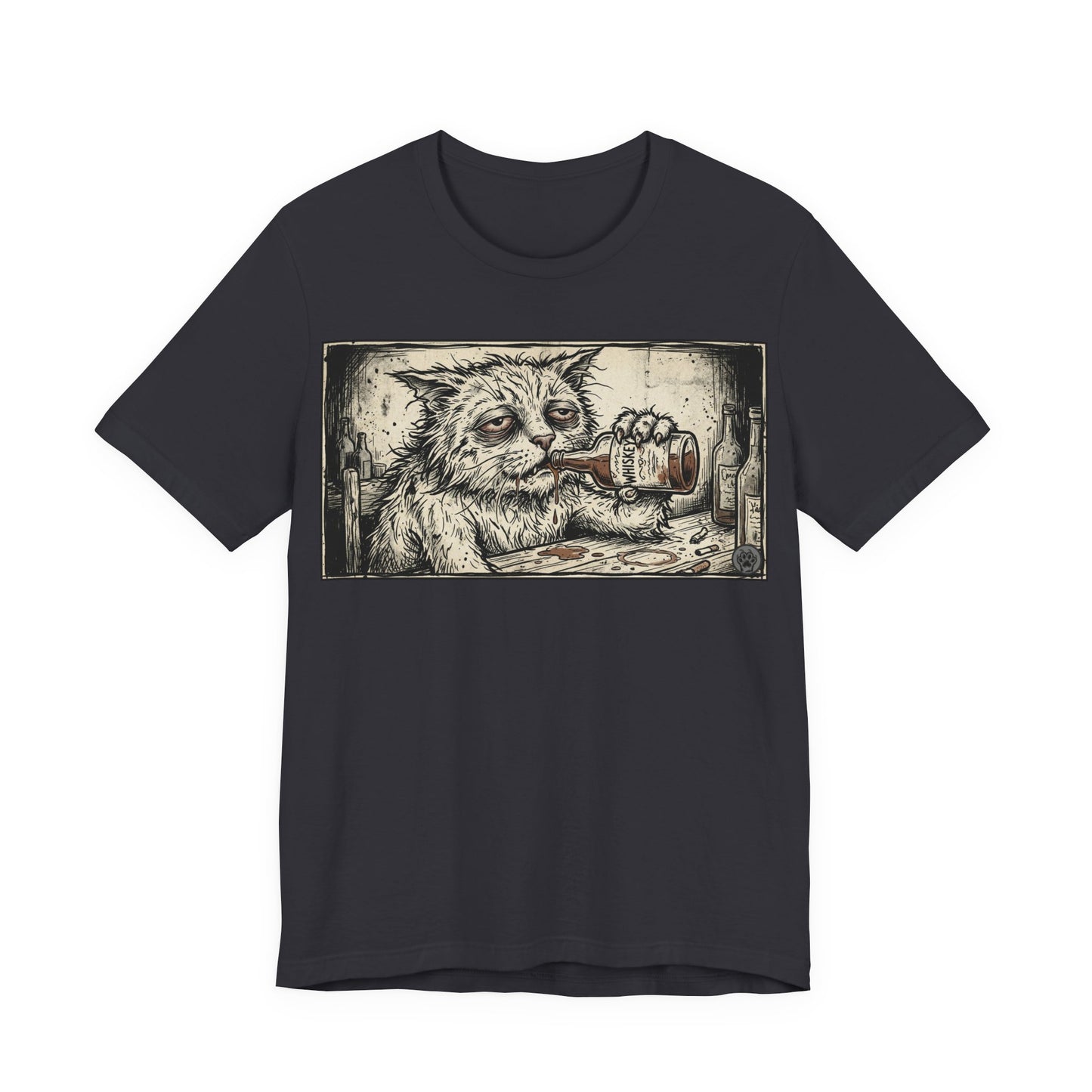 Scraps "Bad Day" - Cat Drinking Whiskey Graphic Tee — Vintage Drunk Depressed Cat T-Shirt