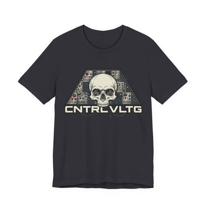 CV Control Voltage - TriBase White - Skull Modular Analog Synth Console Tee — “CNTRL VLTG” Retro Electronic Music T-Shirt