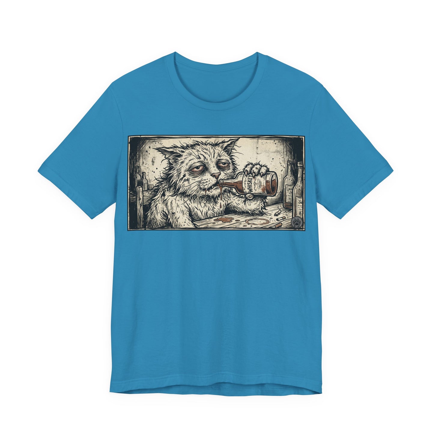 Scraps "Bad Day" - Cat Drinking Whiskey Graphic Tee — Vintage Drunk Depressed Cat T-Shirt
