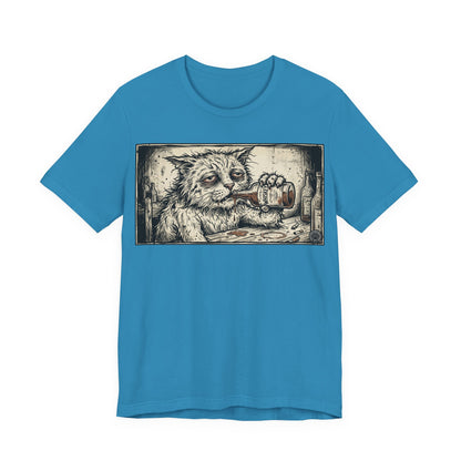 Scraps "Bad Day" - Cat Drinking Whiskey Graphic Tee — Vintage Drunk Depressed Cat T-Shirt