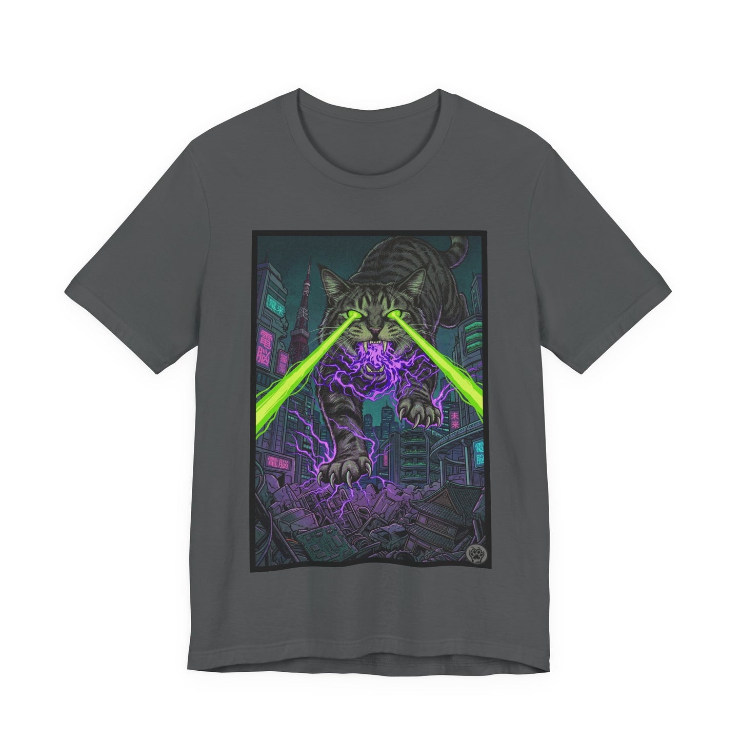 City Cat Attacks! - Multicolored Magic T‑Shirt — Neon Sci‑Fi Alley Graphic Tee