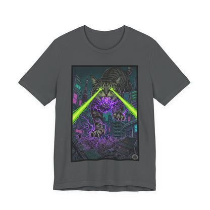 City Cat Attacks! - Multicolored Magic T‑Shirt — Neon Sci‑Fi Alley Graphic Tee