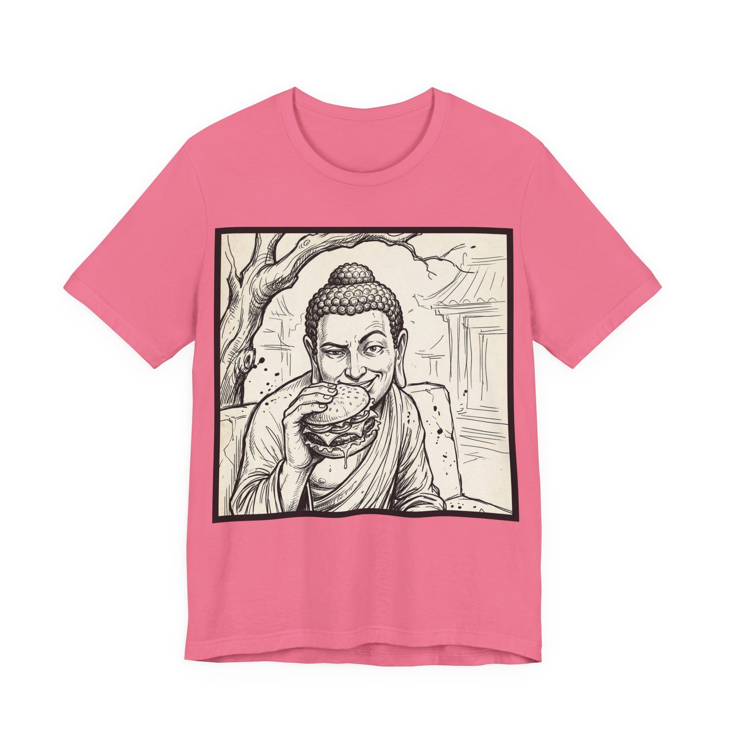 BadBuddha - Cheeseburger (Crop) - Buddha Eating A Delicious Juicy Cheeseburger Funny T‑Shirt Zen Humor