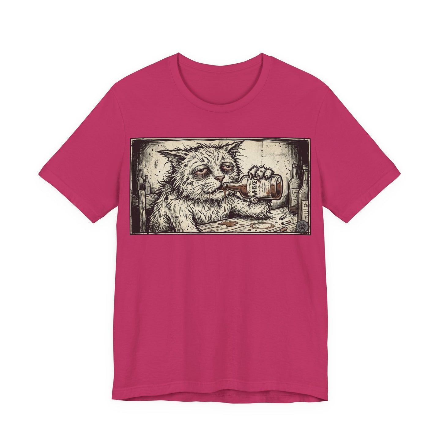 Scraps "Bad Day" - Cat Drinking Whiskey Graphic Tee — Vintage Drunk Depressed Cat T-Shirt