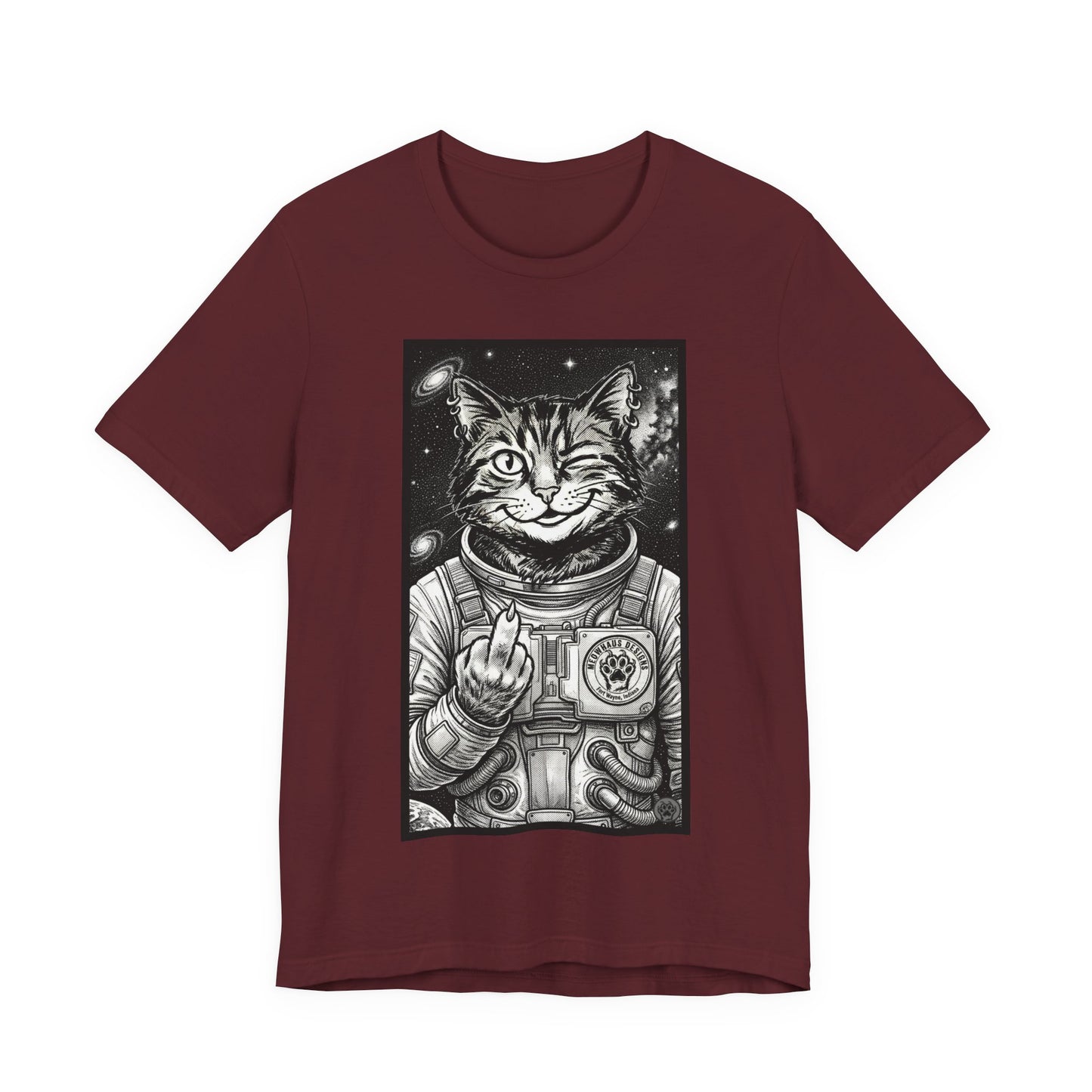 WinkyCat - The Astronaut (Giving Snarky Gesture) Cat Tee — Retro Space Cat Graphic T-Shirt