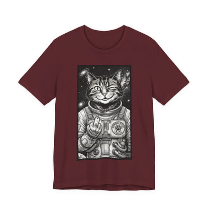 WinkyCat - The Astronaut (Giving Snarky Gesture) Cat Tee — Retro Space Cat Graphic T-Shirt
