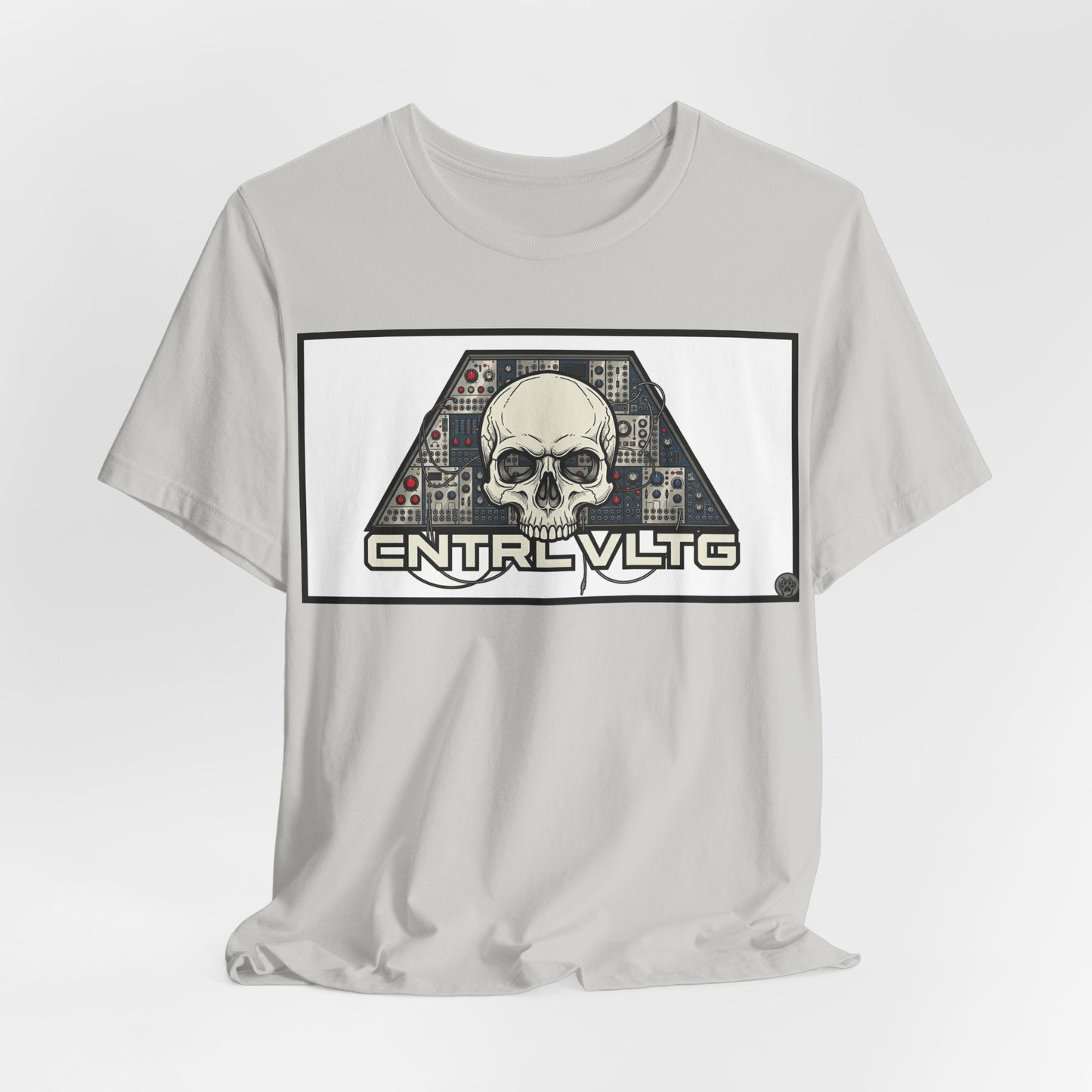 CV Control Voltage = TriBase White - Modular Synth Skull Analog Circuit Tee — “CNTRL VLTG” Retro Tech Graphic T-Shirt
