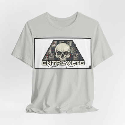 CV Control Voltage = TriBase White - Modular Synth Skull Analog Circuit Tee — “CNTRL VLTG” Retro Tech Graphic T-Shirt