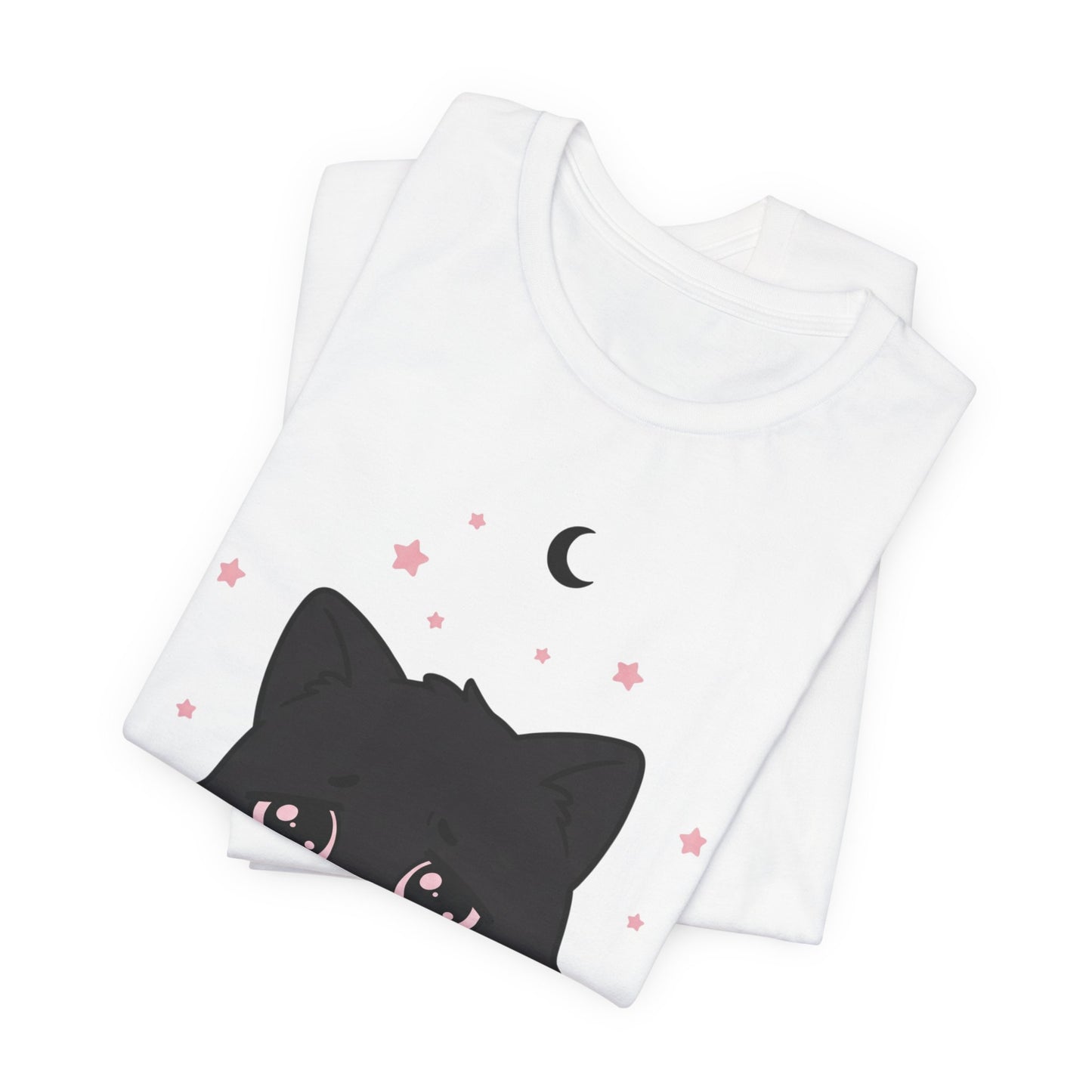 VOID - Cute Sad Black Cat Holding Hot Coffee T‑Shirt — Cozy Pink Sweater Kitty Tee