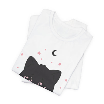 VOID - Cute Sad Black Cat Holding Hot Coffee T‑Shirt — Cozy Pink Sweater Kitty Tee