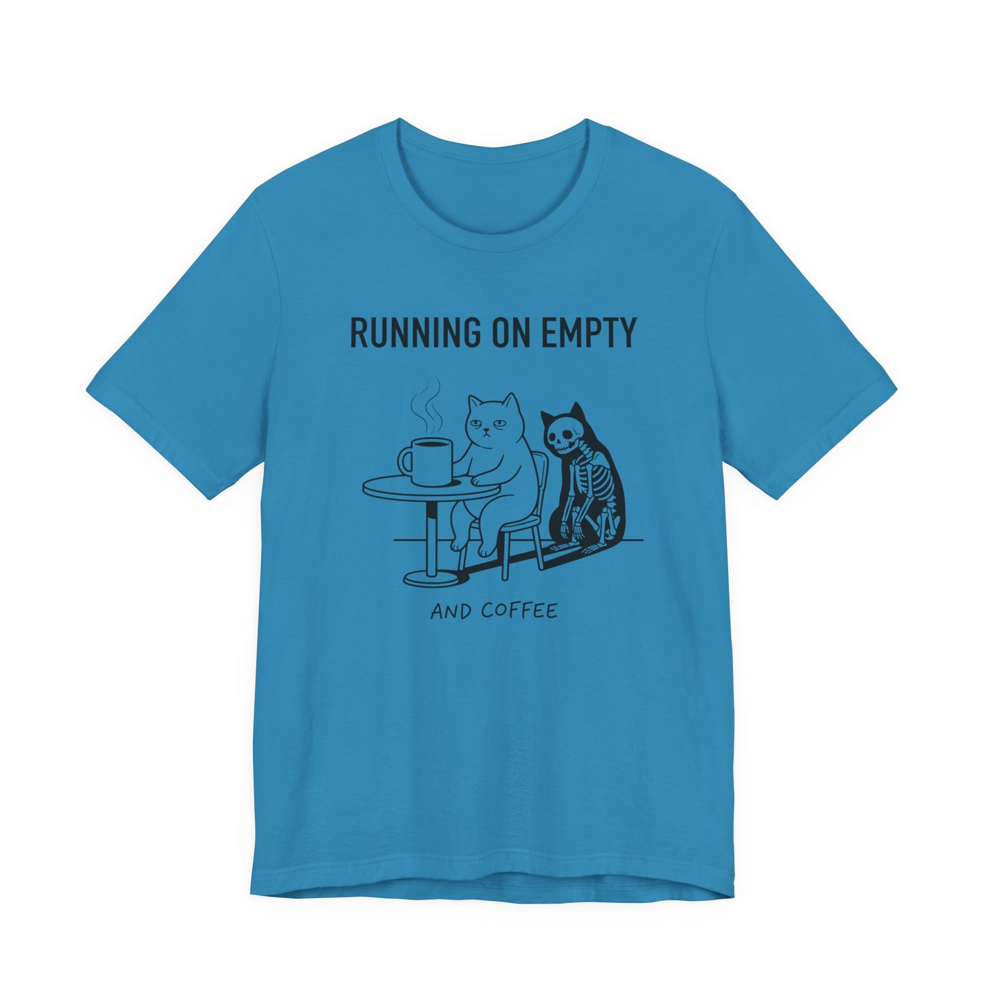 VOID - Running On Empty and Coffee Tee - Cat & Skeleton Funny Coffee Shirt