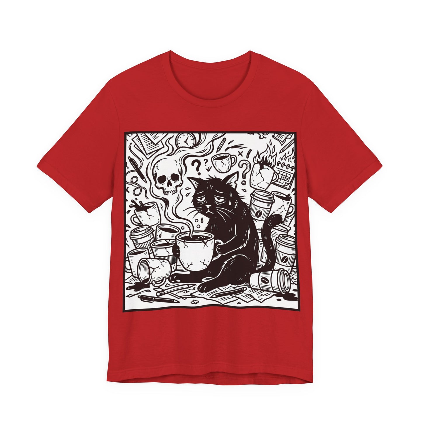 VOID - Overwhelmed (Crop) - Coffee Grunge Black Cat Art Tee