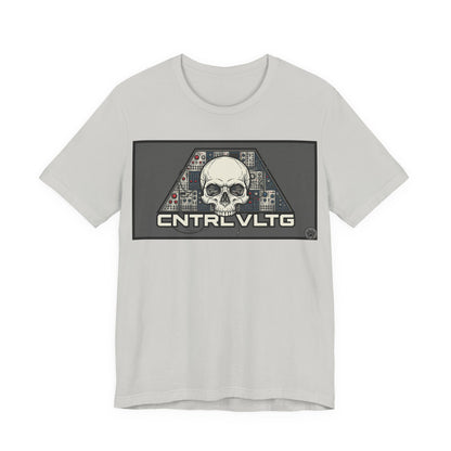 CV Control Voltage - TriBase Grey - Skull Modular Synth Analog Circuit 'CNTRL VLTG' Graphic Tee - Retro Tech Skull T-Shirt