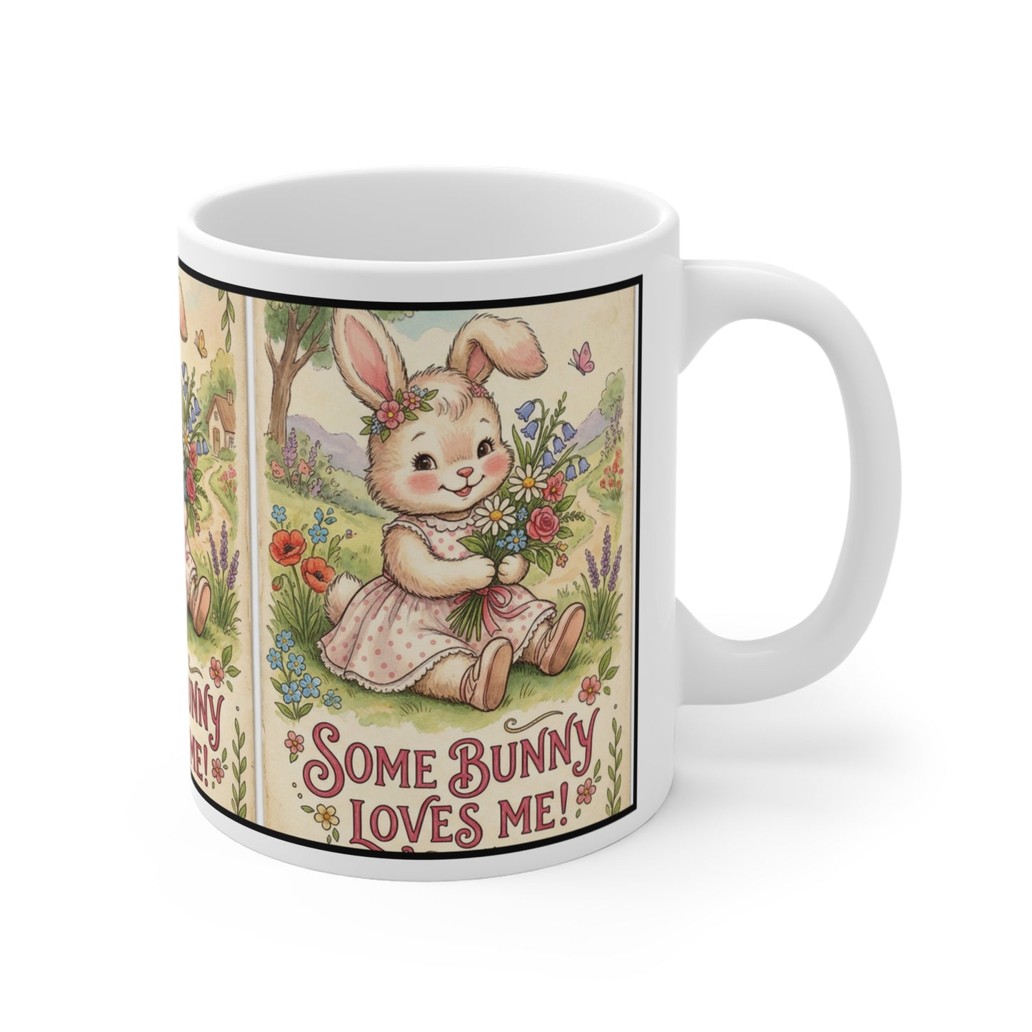 Some Bunny Loves Me - 11oz Mug Ambi Handle — Cute Vintage Bunny Coffee Cup
