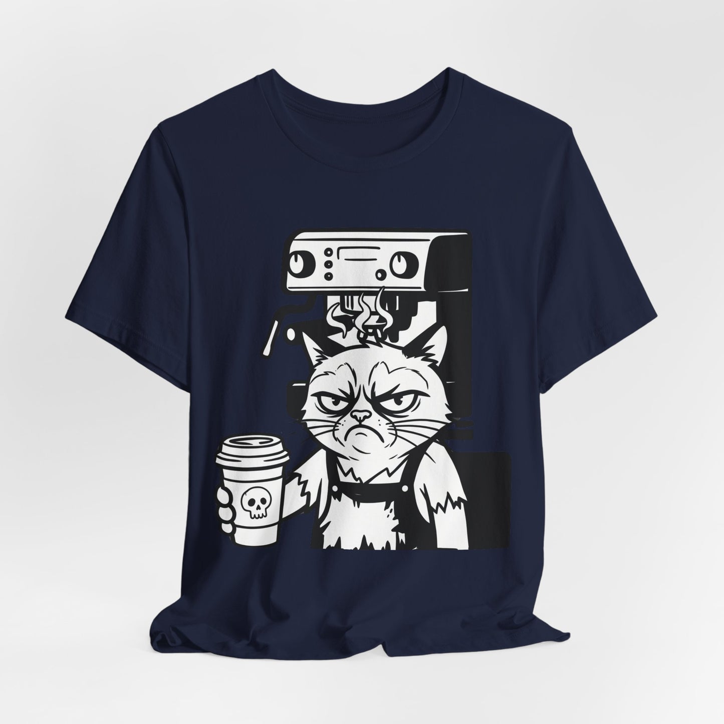VOID - Annoyed Cat Coffee Tee — Funny Sarcastic Cat Barista Shirt with Coffee & Espresso Machine