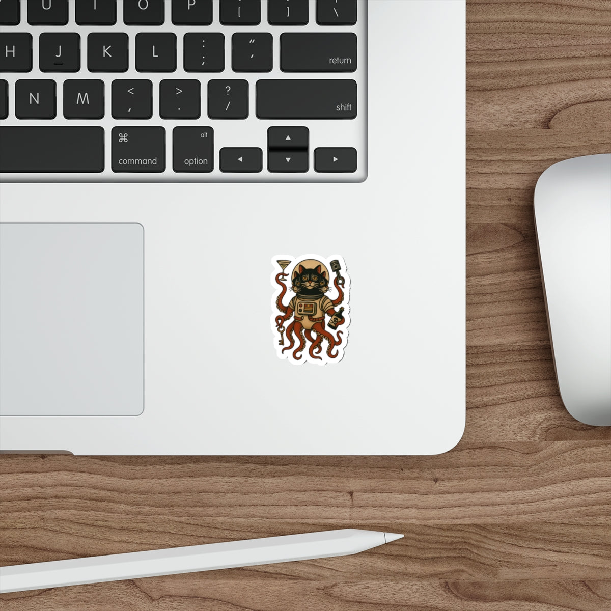 AlienCat Astronaut Vintage Tattoo Design Cat Die-Cut Sticker – Retro Space Kitty with Tentacles