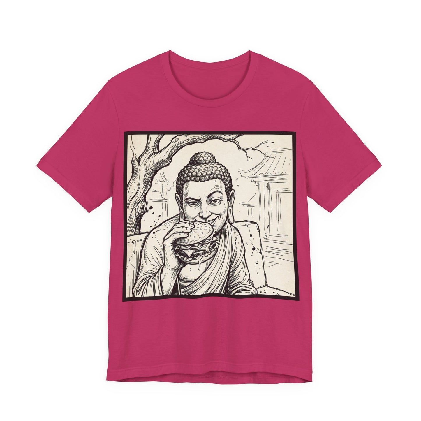 BadBuddha - Cheeseburger (Crop) - Buddha Eating A Delicious Juicy Cheeseburger Funny T‑Shirt Zen Humor