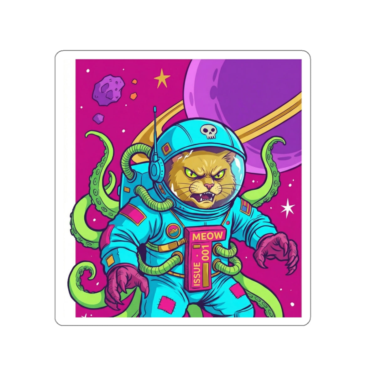 AlienCat Astronaut - Full Color Cat Die-Cut Sticker — Retro Space Kitty Design