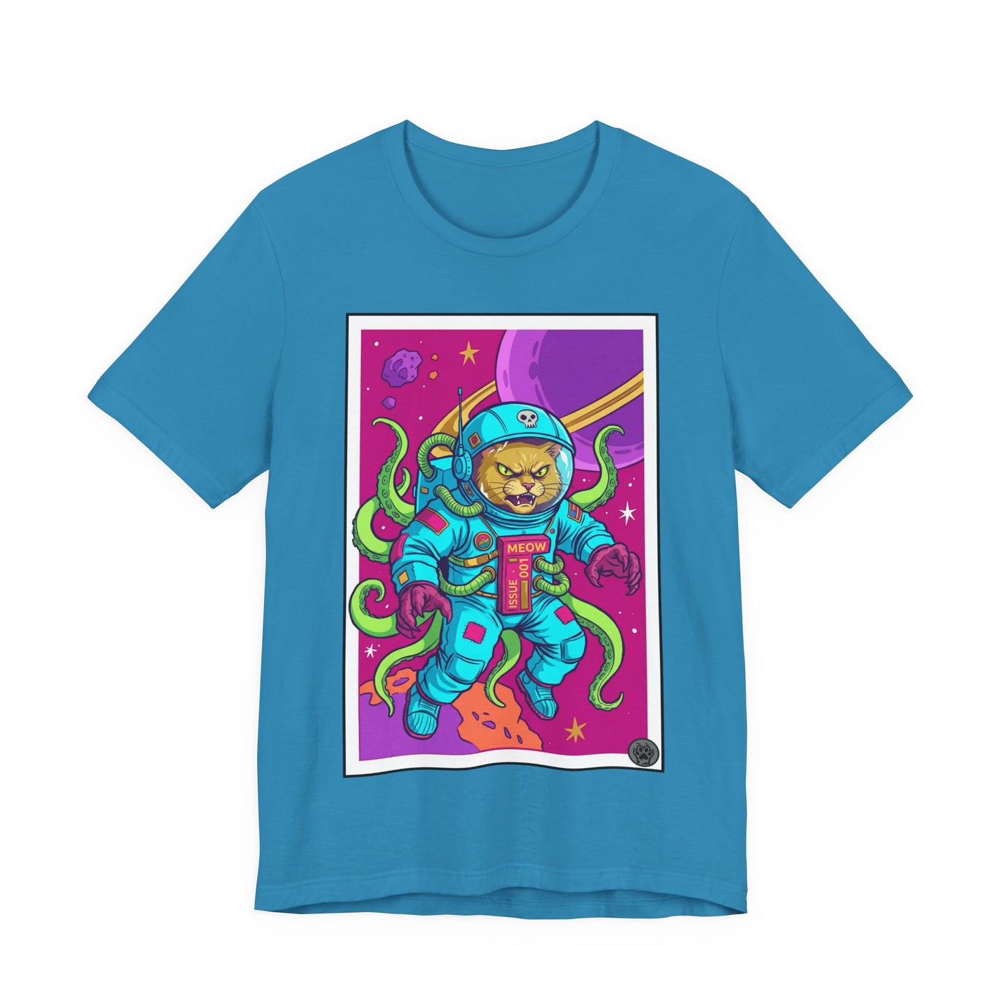Alien Cat Astronaut In Space Graphic Tee — Retro Neon Space Cat T-Shirt