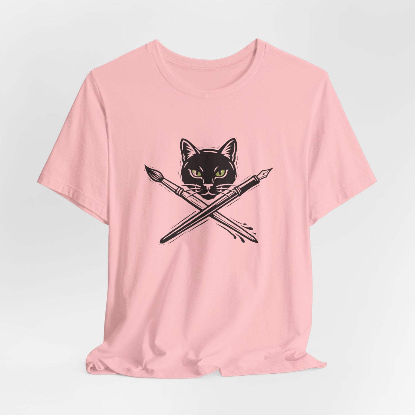 Creative Cat Version 2 - Artist Cat T-Shirt — Black Cat with Crossed Paintbrushes Graphic Tee